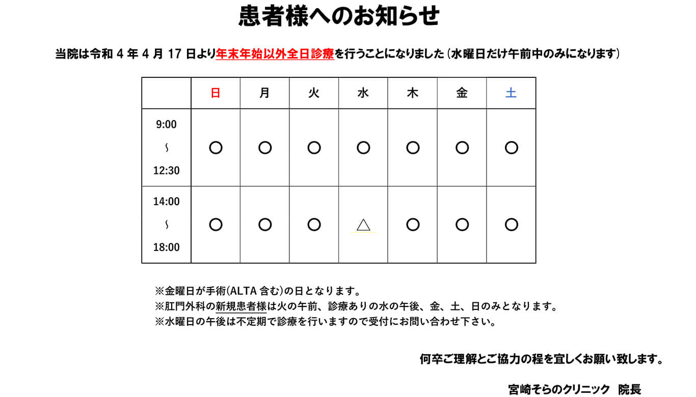 患者様へのお知らせ